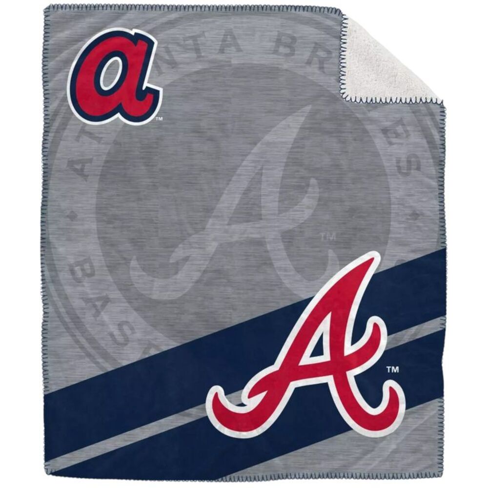 MLB Atlanta Braves Corner Logo Faux Shearling Blanket in Grey, 60" x 70"